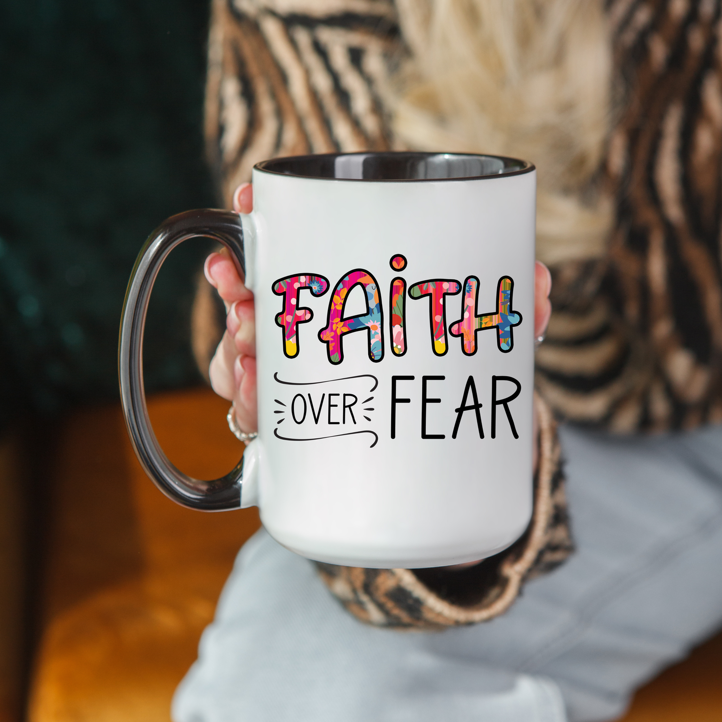 “Faith Over Fear” Coffee Mug – 15oz Colorful Christian Mug for Daily Encouragement