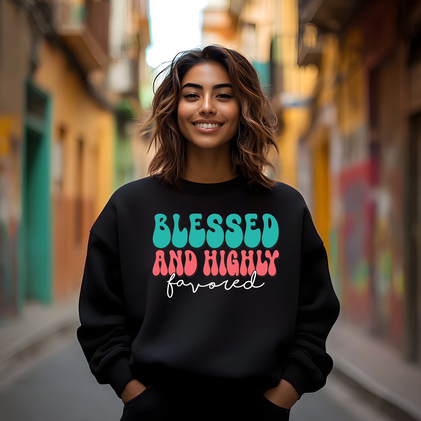 Blessed And Highly Favored Sweatshirt | Unisex Christian Faith Crewneck