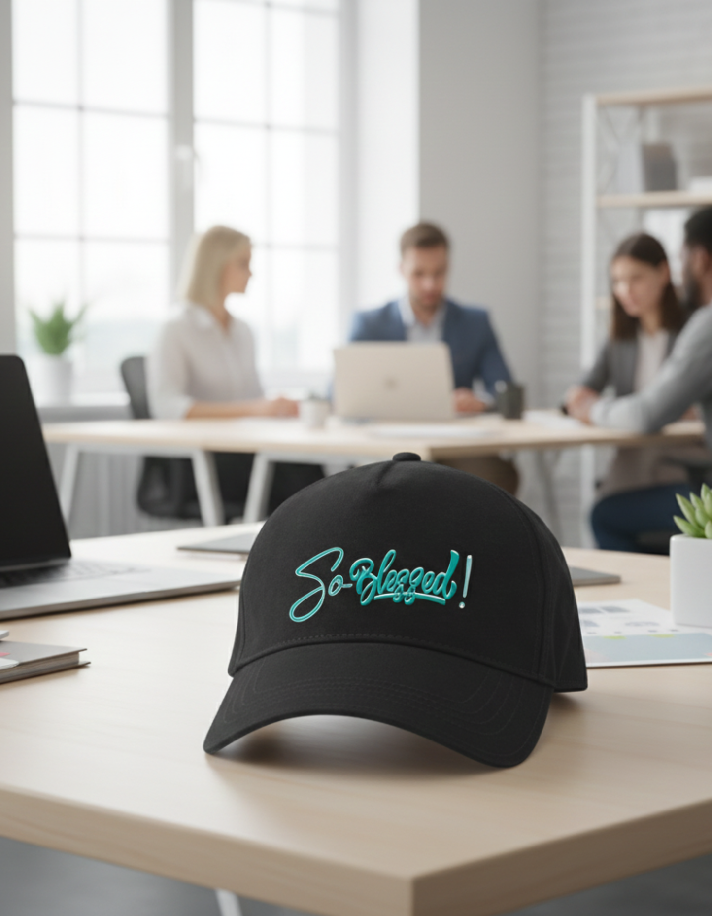 “So Blessed!” Christian Unisex Hat – Bold Teal Black Baseball Faith Cap – Inspirational Adjustable Hat | Teem-J Inc Ottawa Canada
