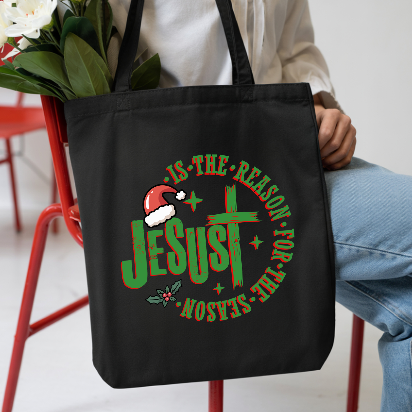 “Jesus Is The Reason For The Season” Christmas Tote Bag – Faith-Based Holiday Gift